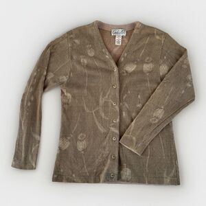 Gabriella T. Light Brown Floral Merino Wool Made in Italy Cardigan Size Small
